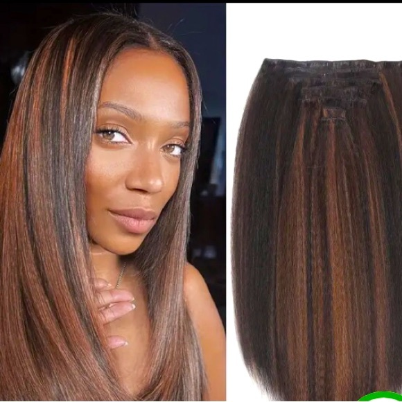 7 Piece Yaki Straight Clip In Hair Extensions - Picture 1 of 10